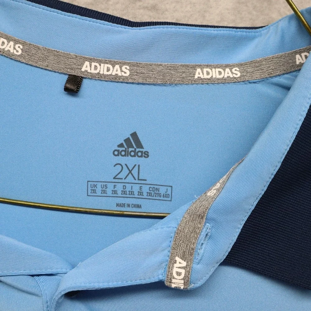 Adidas Polo Shirt Mens 2XL XXL Performance Golf Blue Short Sleeve Lakeway Cup‎